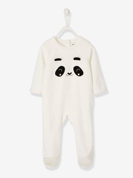 Velour Sleepsuit for Babies, Press Studs on the Back White - vertbaudet enfant 