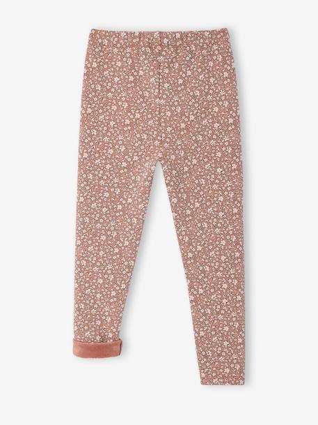 Leggings Lined in Polar Fleece for Girls BROWN LIGHT ALL OVER PRINTED+chocolate+dusky pink+printed grey - vertbaudet enfant 