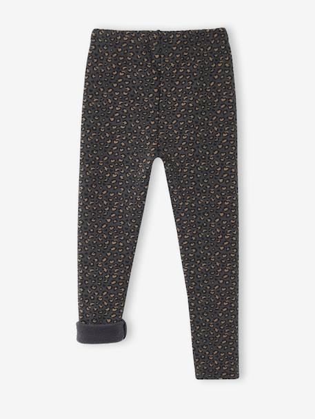 Leggings Lined in Polar Fleece for Girls BROWN LIGHT ALL OVER PRINTED+chocolate+dusky pink+printed grey - vertbaudet enfant 