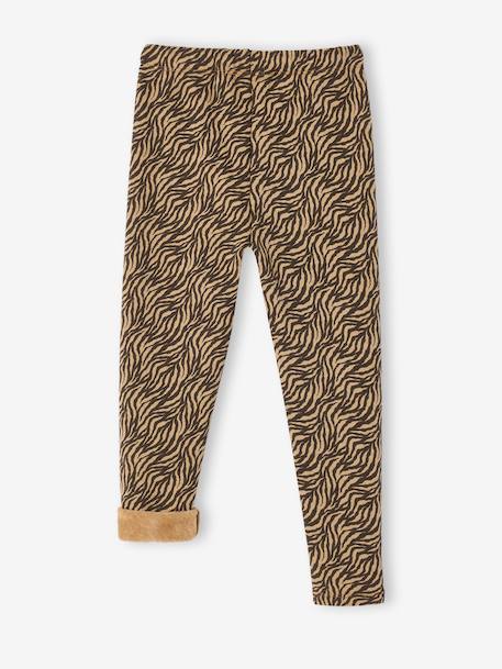 Leggings Lined in Polar Fleece for Girls BROWN LIGHT ALL OVER PRINTED+chocolate+dusky pink+printed grey - vertbaudet enfant 