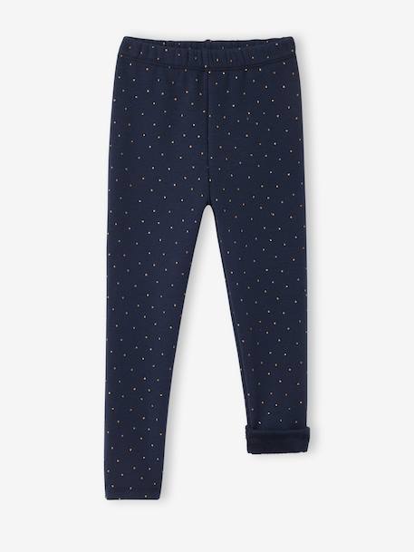 Leggings Lined in Polar Fleece for Girls BROWN LIGHT ALL OVER PRINTED+chocolate+dark grey+dusky pink+ink blue+printed grey - vertbaudet enfant 