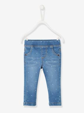 Baby-Trousers & Jeans-Treggings in Printed Denim for Baby Girls