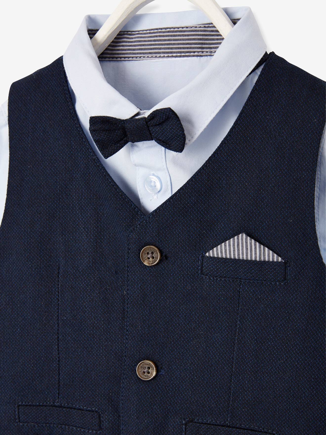Costume Bébé Garçon Mariage — Ensemble Chemise, Gilet, Pantalon, Nœud Papillon (9 Mois à 4 Ans)