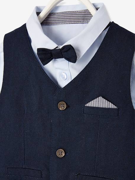 Occasion Wear Outfit : Waistcoat + Shirt + Bow Tie + Trousers, for Boys Dark Blue - vertbaudet enfant 