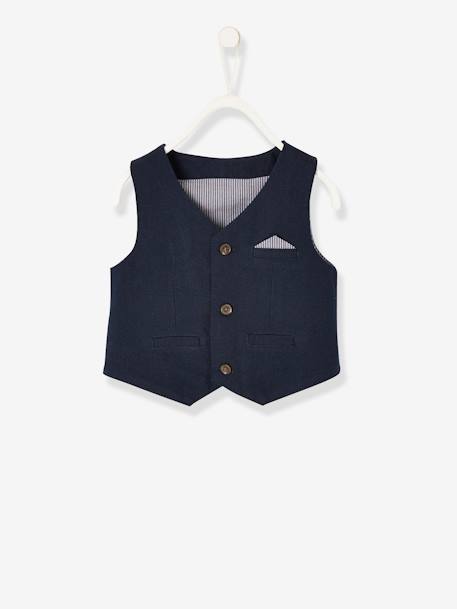 Occasion Wear Outfit : Waistcoat + Shirt + Bow Tie + Trousers, for Boys Dark Blue - vertbaudet enfant 