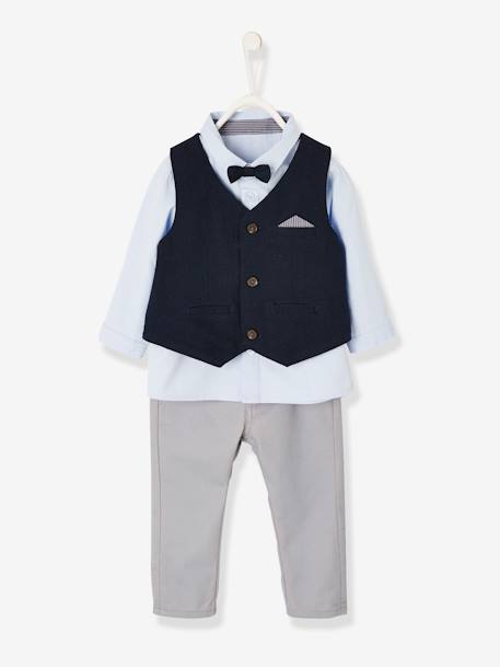 Ensemble 4 pièces bébé garçon cérémonie gilet + chemise + noeud papillon + pantalon ENCRE - vertbaudet enfant 