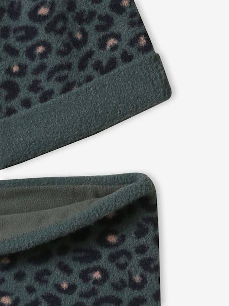 'Leopard' Beanie + Snood Set for Girls green - vertbaudet enfant 