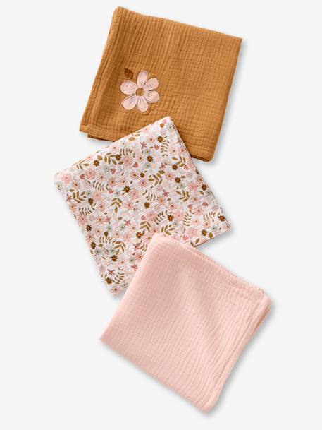 Lot de 3 langes en gaze de coton FLORA caramel - vertbaudet enfant 