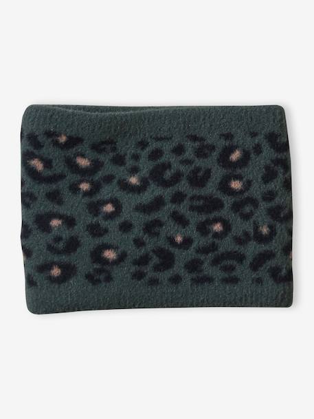 'Leopard' Beanie + Snood Set for Girls green - vertbaudet enfant 