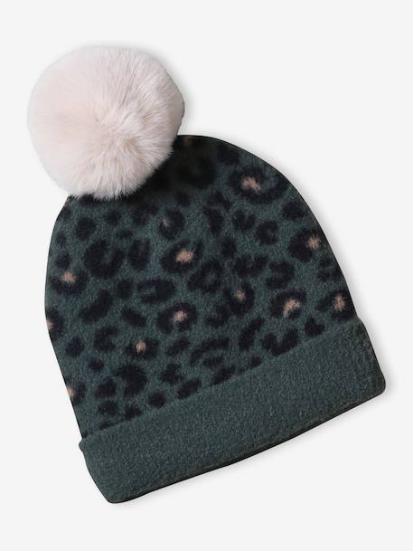 'Leopard' Beanie + Snood Set for Girls green - vertbaudet enfant 