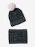 'Leopard' Beanie + Snood Set for Girls green - vertbaudet enfant 