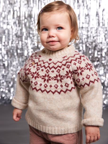 Pull bébé jacquard noël capsule famille écru - vertbaudet enfant 