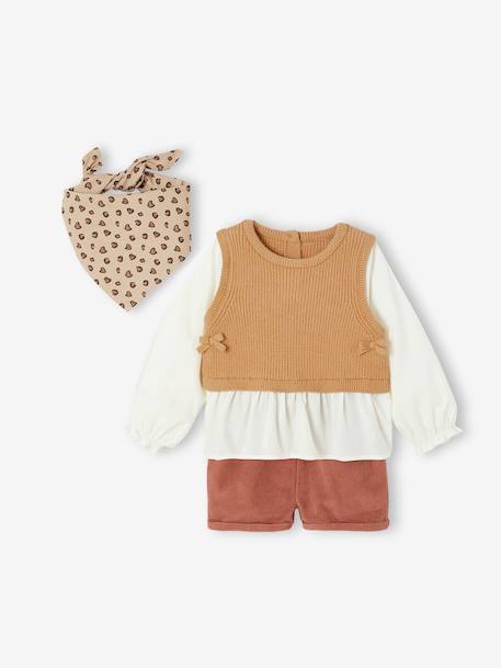Set of 3 baby items: 2-in-1 jumper + short + scarf terracotta - vertbaudet enfant 