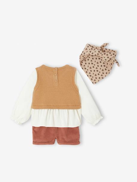 Set of 3 baby items: 2-in-1 jumper + short + scarf terracotta - vertbaudet enfant 