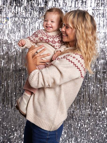 Baby Christmas jacquard jumper family capsule ecru - vertbaudet enfant 