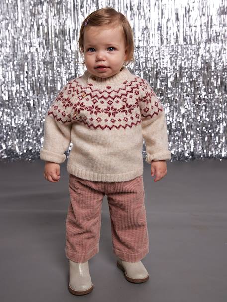 Baby Christmas jacquard jumper family capsule ecru - vertbaudet enfant 