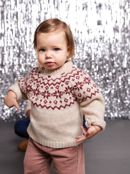 Baby Christmas jacquard jumper family capsule ecru - vertbaudet enfant 