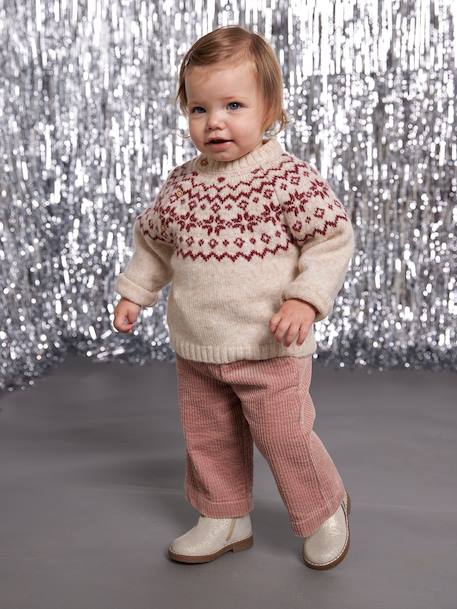 Baby Christmas jacquard jumper family capsule ecru - vertbaudet enfant 