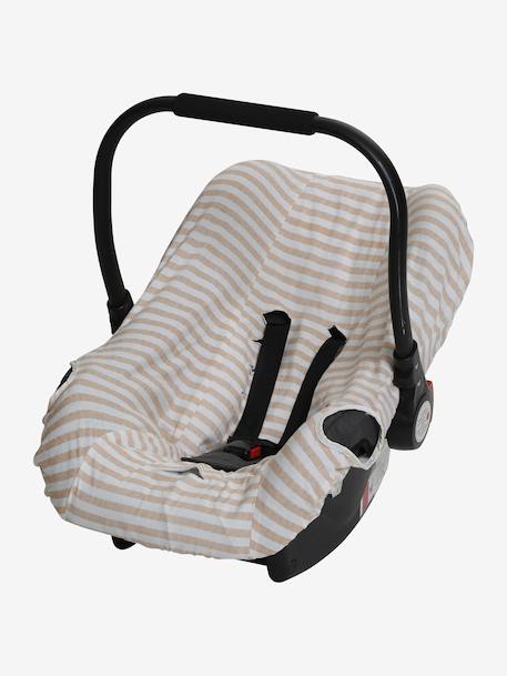 Housse élastiquée pour siège coque 0+ rayé beige+rose thé - vertbaudet enfant 
