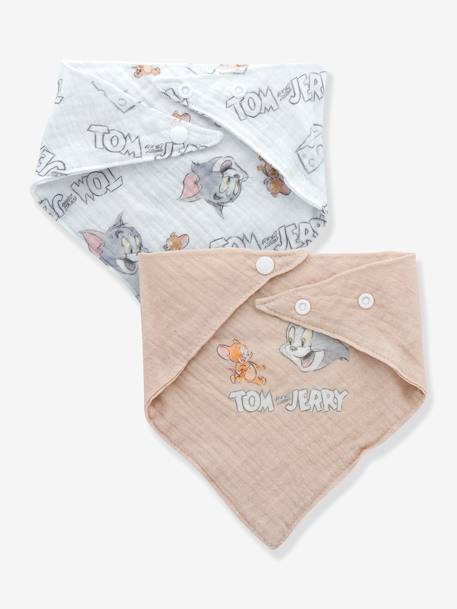 Pack of 2 Tom and Jerry LONEY TUNES bandana bibs for babies in cotton muslin squares beige - vertbaudet enfant 