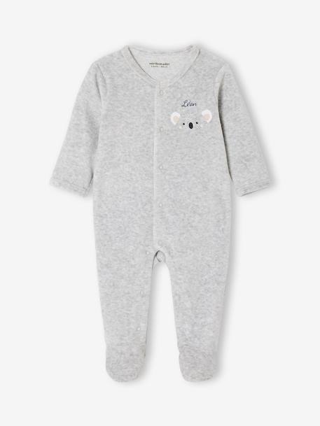 Koala Sleepsuit in Velour, for Babies marl beige+marl grey - vertbaudet enfant 