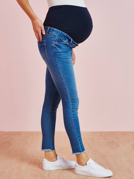 7/8 Maternity Slim Fit Jeans with Tears BLUE DARK SOLID+Light Denim Blue - vertbaudet enfant 