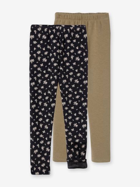 Pack of 2 Leggings Lined in Fleece Knit olive - vertbaudet enfant 
