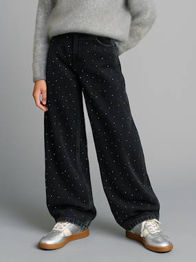 Jean large fille à strass  - vertbaudet enfant