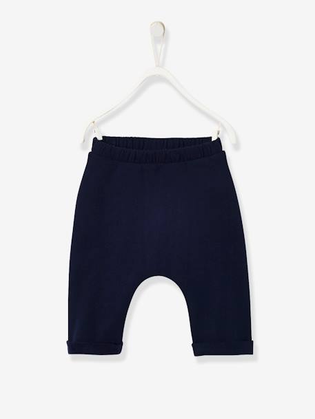 Trousers in Cotton Fleece, for Newborn Babies Dark Blue+Light Grey - vertbaudet enfant 