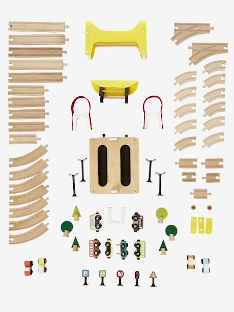 Circuit de train 66 pièces en bois FSC® - multicolore, Jouet