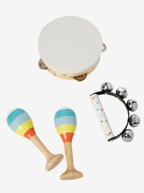 Jouet-Premier âge-Set 3 instruments : maracas, tambourin, grelots en bois FSC®