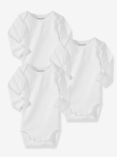 Baby Pack of 3 Organic Collection Long-Sleeved White Bodysuits White - vertbaudet enfant 