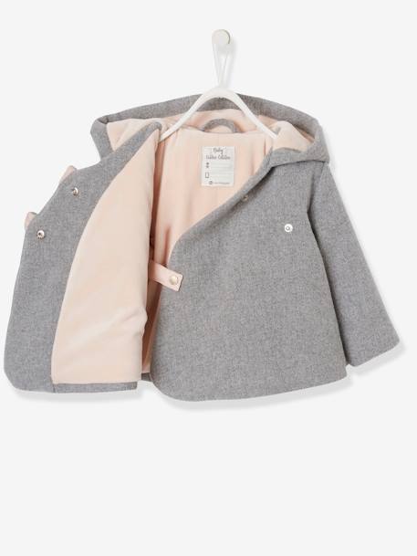 Fabric Coat with Hood, Lined & Padded, for Baby Girls Light Grey+Pink - vertbaudet enfant 