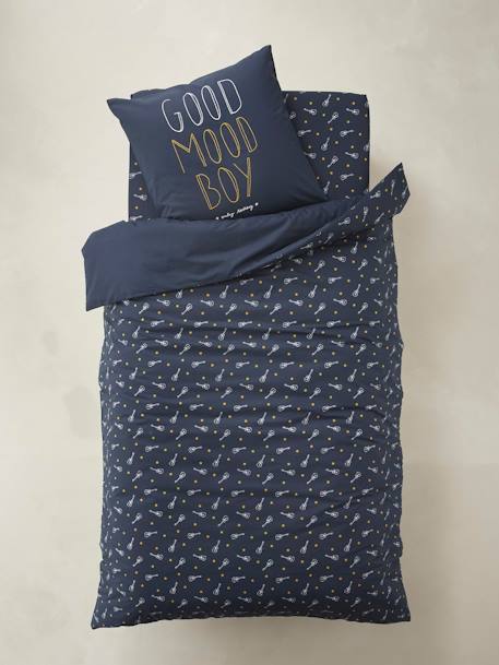 Children's Duvet Cover + Pillowcase Set, ROCK STAR Dark Blue - vertbaudet enfant 