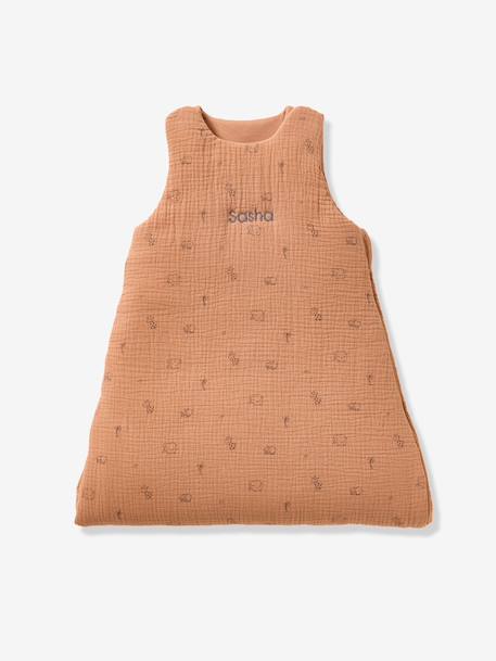 Customisable summer baby sleeping bag in organic cotton muslin cloth, JUNGLE printed brown - vertbaudet enfant 