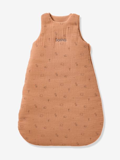 Customisable summer baby sleeping bag in organic cotton muslin cloth, JUNGLE printed brown - vertbaudet enfant 