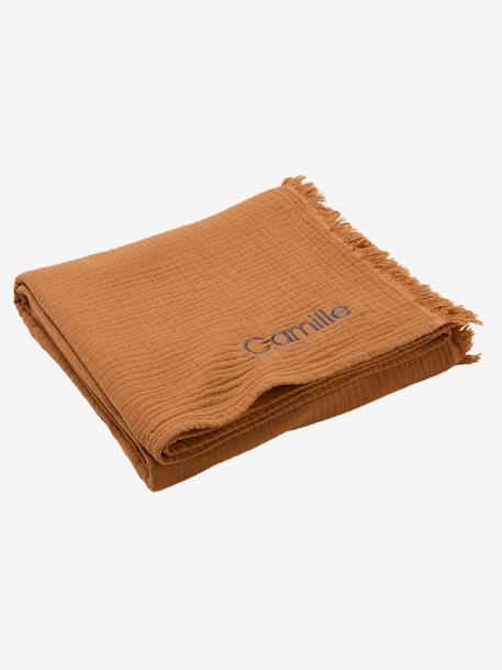 Blanket in Organic Cotton Gauze BLUE DARK SOLID+Brown+Pink+taupe - vertbaudet enfant 