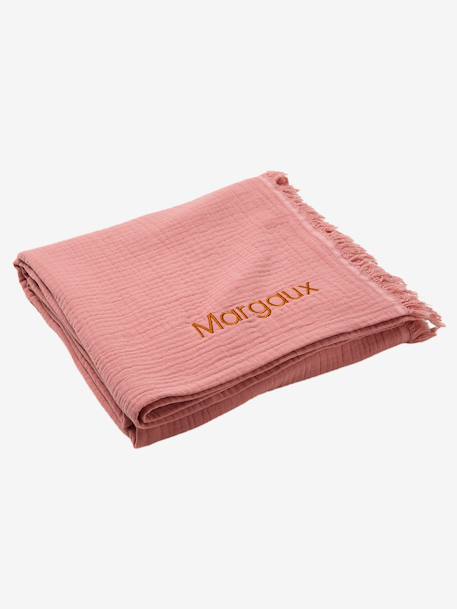 Blanket in Organic Cotton Gauze BLUE DARK SOLID+Brown+Pink+taupe - vertbaudet enfant 