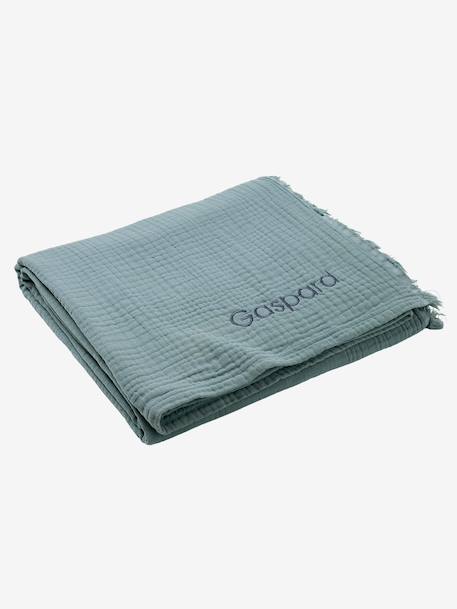 Blanket in Organic Cotton Gauze BLUE DARK SOLID+Brown+Pink+taupe - vertbaudet enfant 