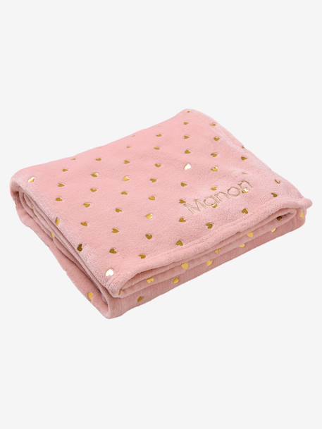Children's Blanket with Gold Hearts Light Pink/Print+White - vertbaudet enfant 
