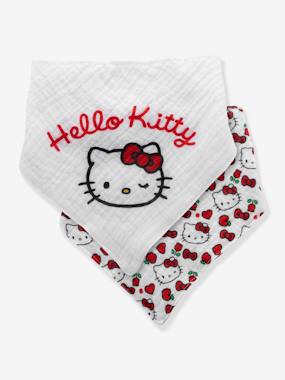 -Lot de 2 bavoirs bandana bébé Hello Kitty en gaze de coton 