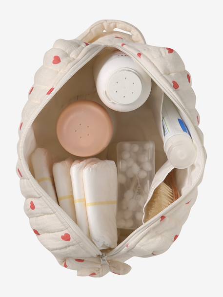 Trousse toilette Mama gaze coton beige imprimé+blanc+écru - vertbaudet enfant 