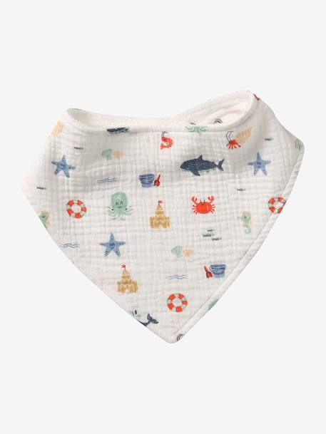 3 Bandana-Style Bibs in Cotton Gauze Brown+cappuccino+ecru+grey blue+Light Green+pale pink+printed beige+sage green+White/Print - vertbaudet enfant 
