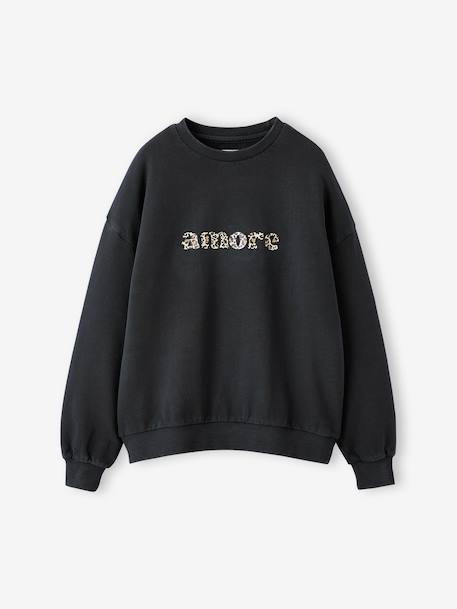 Oversized Leopard Print Slogan Sweatshirt for Girls, JONEN anthracite - vertbaudet enfant 
