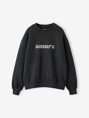 -Sweat fille oversize inscription léopard 