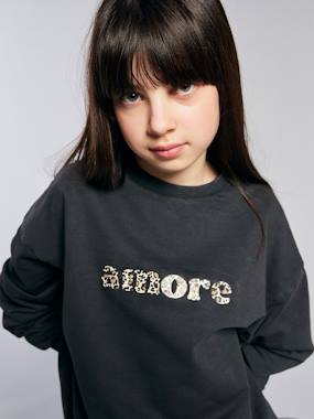 Fille-Pull, gilet, sweat-Sweat-Sweat fille oversize inscription léopard 