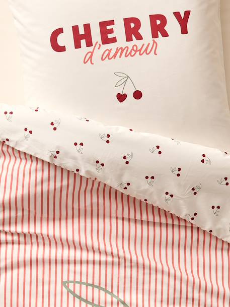 Duvet Cover & Pillowcase Set with Recycled Cotton, CHERRY STRIPES striped red - vertbaudet enfant 