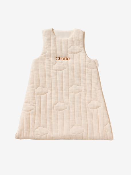 Customisable organic muslin sleeveless baby sleeping bag IN THE CLOUDS ecru - vertbaudet enfant 