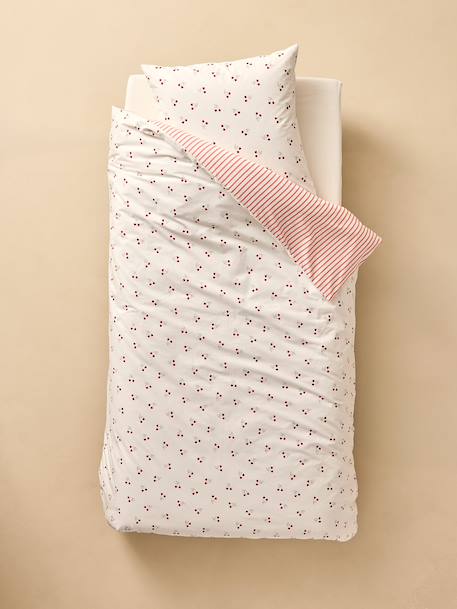 Duvet Cover & Pillowcase Set with Recycled Cotton, CHERRY STRIPES striped red - vertbaudet enfant 