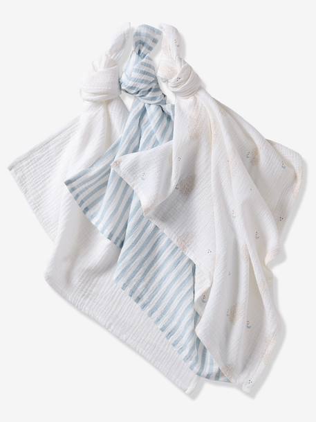 Lot 3 langes gaze de coton DANS LES NUAGES blanc imprimé - vertbaudet enfant 
